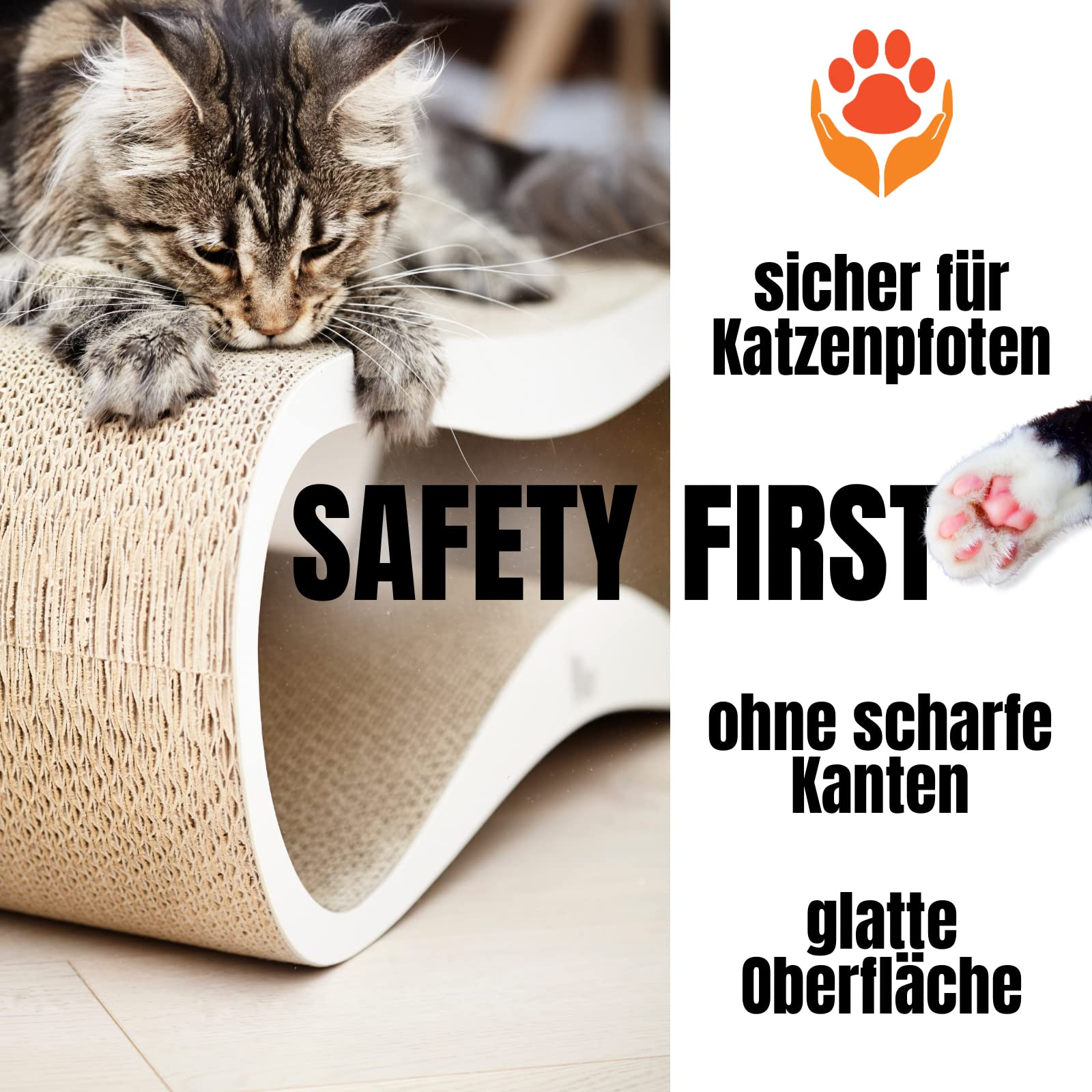 myKotty Design Kratzbank LUI – für natürliche Kratzbedürfnisse & Möbelschutz – Wellpappe Kratzbrett für alle Katzen zum Spielen, Schlafen, Kratzen – sicher & ungiftig – 75x25x26 cm – Weiß