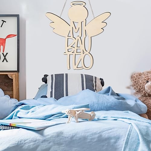 Miniatura 4 de Bucherry Mi Bautizo - Letrero de madera para la primera comunión, decoración para baby shower, forma de ángel, Mi Bautizo, adornos colgantes de