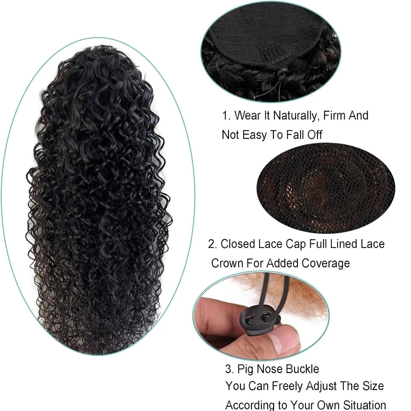 Naturalny Włosy doczepiane Deep Water Wave z sznurkiem do kucyka, brazylijskie włosy Remy, ludzkie włosy, kucyk Idealny wygląd(10inches)