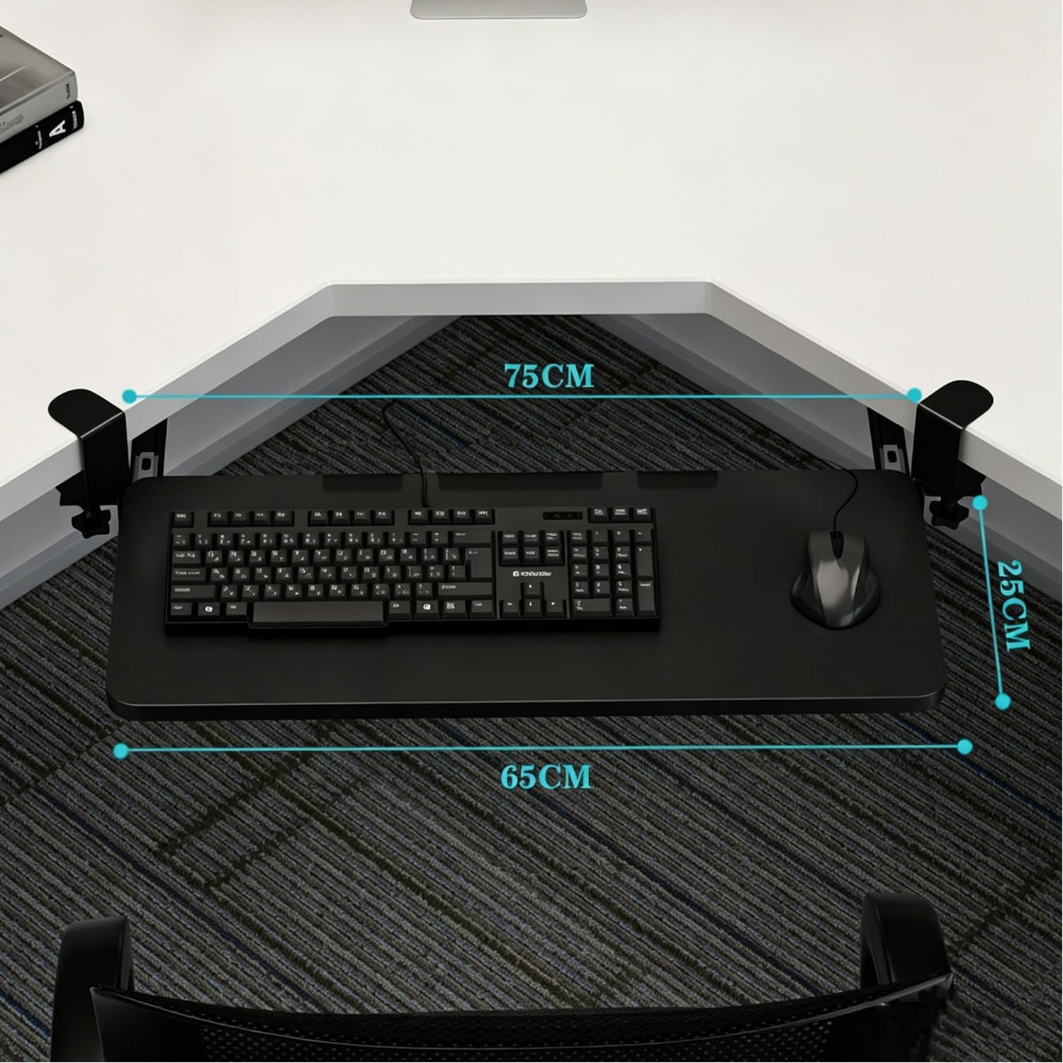Schreibtischschublade,650 x 250mm,Ausziehbare Tastaturablage,Mit 60° Verstellbarer c-Klemme,Geeignet Für Tischkanten Mit Einer Dicke Von 1-4 Cm,Passend Für Die Heim- Und Büro-Computer-Tastaturablage