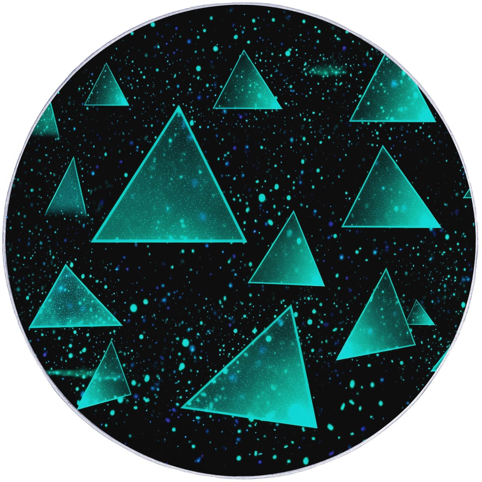 Round Rugs Sci-Fi Fluorescent Triangle Soft Non Slip & Shedding Carpet Floor Mat for Bedroom Living Room Playroom Print 150 cm (Round) Machine Washable Area Rug Blue-Green Black