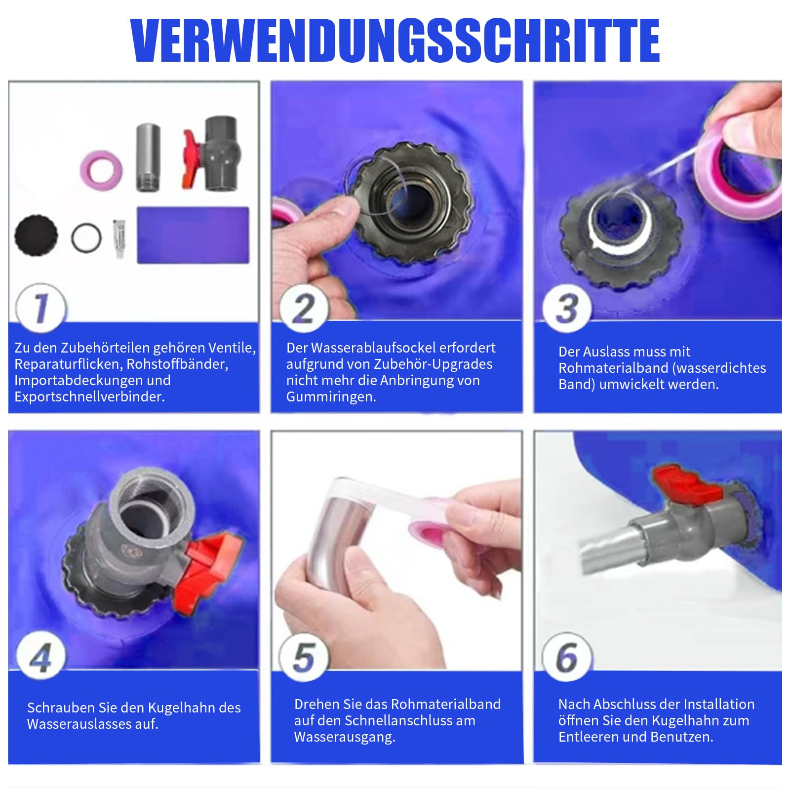 Vessie de stockage d'eau portable avec robinet à boisseau sphérique en PVC, épaissi, pliable, réservoir à eau portable, applicable au stockage et au transport liquides, jardin, urgence agricole, bleu
