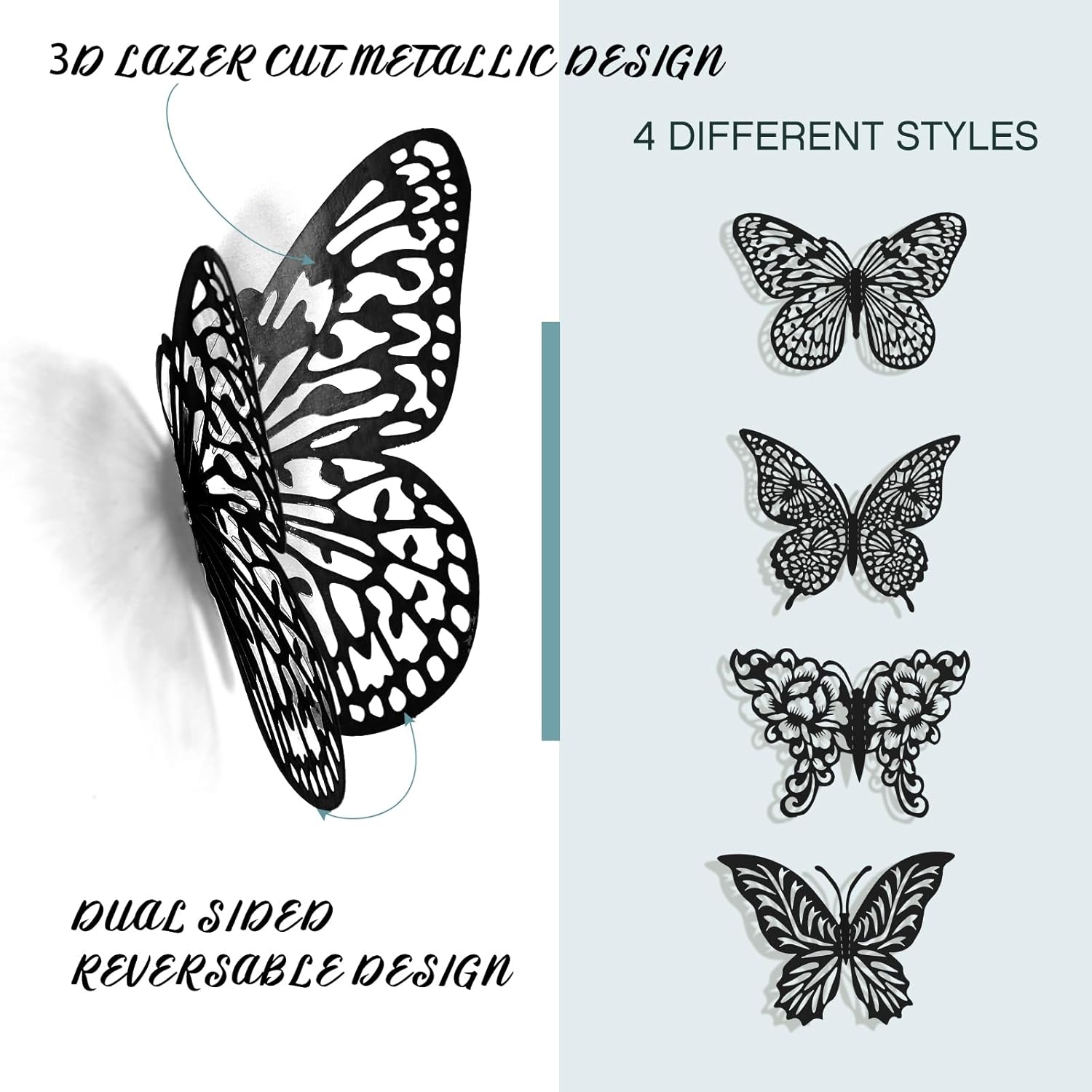 3D Butterfly Wall Decor 96Pcs 3 Sizes 4 Styles Butterfly Party Decorations Cake Decorations Removable Stickers Wall Halloween Decor Room Mural Metallic Kids