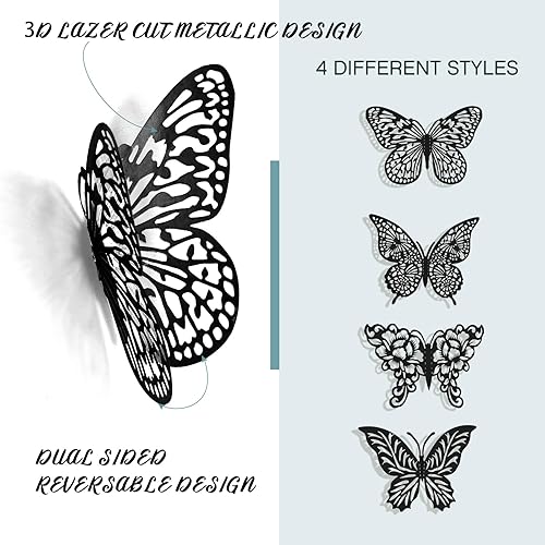 Miniatura 36 de Decoración de pared de mariposa rosa 3D, 3 tamaños y 4 estilos, decoraciones de fiesta de mariposas, decoraciones de pasteles, calcomanías