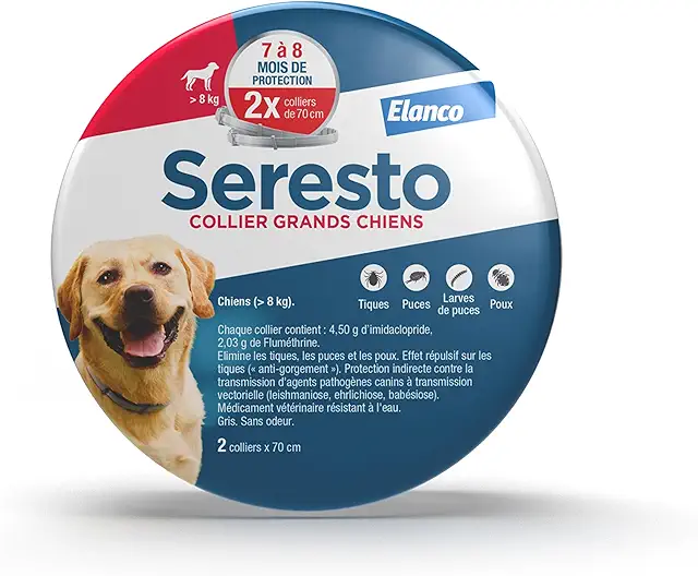 Collier Anti Puces Seresto Grands Chiens - 2 Colliers Protection 8 Mois