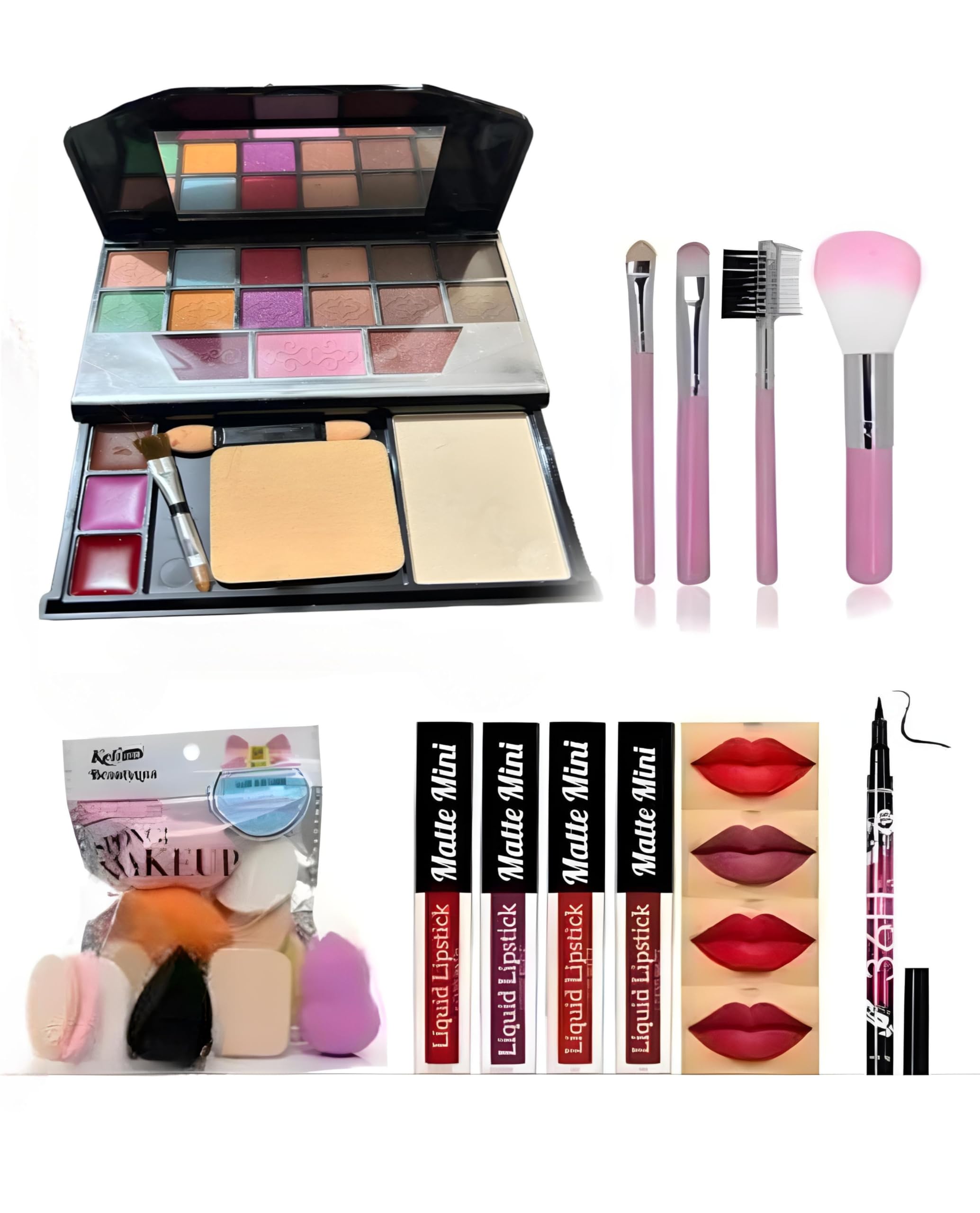 M/S DALIP & SONS Eyeshadow Palette Brush Set with Lipstick Set and kajal Pack of 5-image-21
