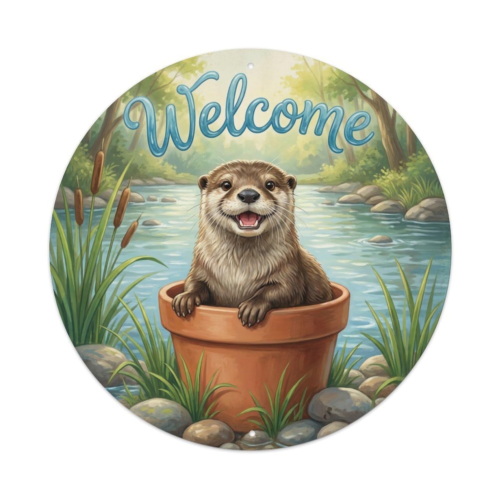 Welcome Otter River Stone Metal Tin Sign