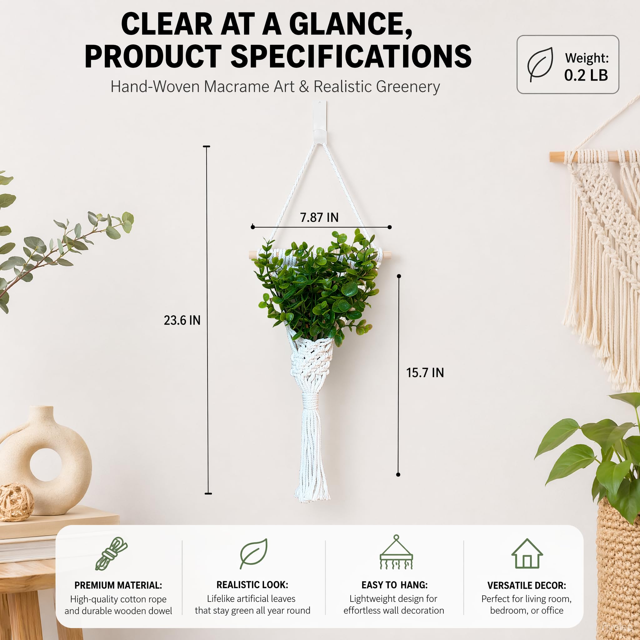 Lot de 2 suspensions murales en macramé pour plantes - Style bohème