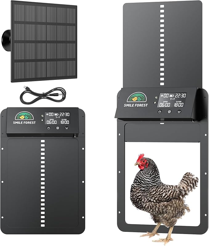 SMILE FOREST Automatic Chicken Coop Door with Solar Power and Timer