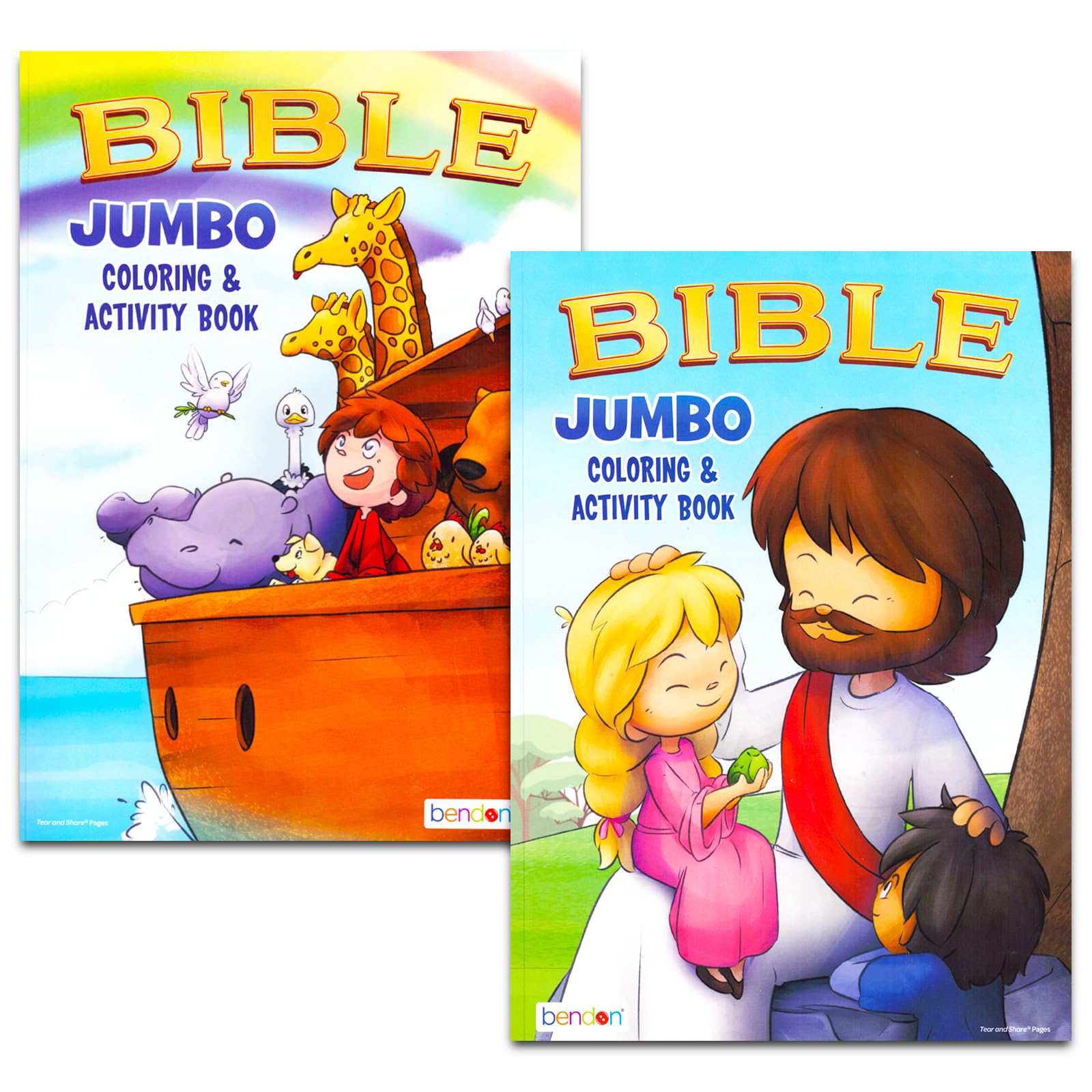 Bible Story Coloring Book Set - Bundle with 2 Biblical Coloring Books of Jesus and Noah's Ark | Bible Stories Drawing Pack for Kids