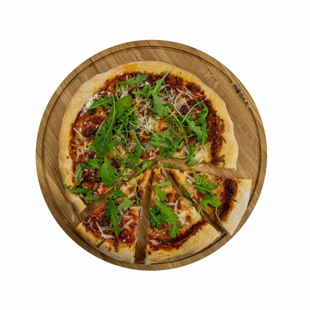 Tagliere Per Pizza In Legno Di Quercia - Diametro 40 Cm Con Grondaia, Per Portate - Foto 4