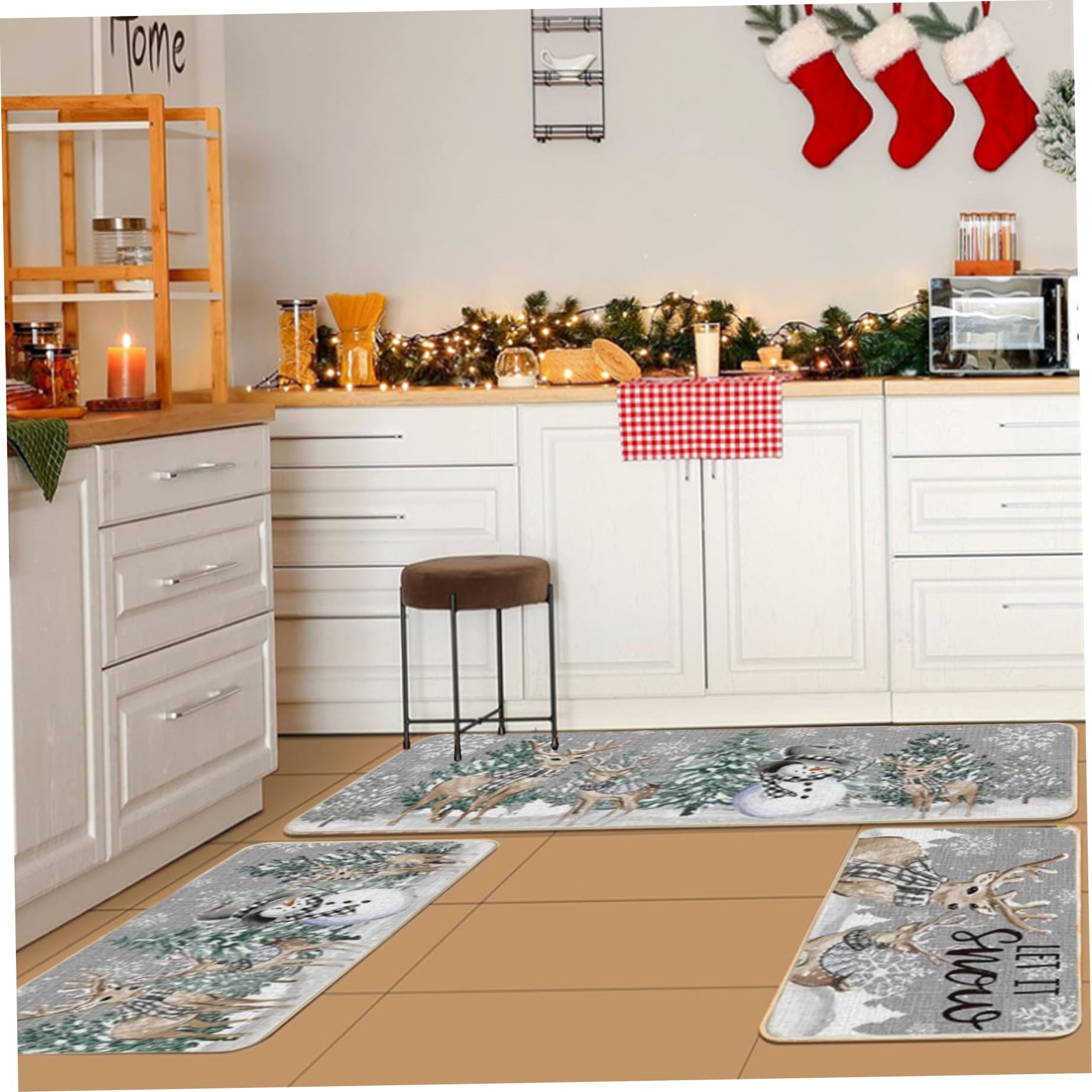 Alfombras y esteras de cocina de Navidad, 3 piezas/set esterilla de piso de cocina con temática navideña, alfombra de cocina y alfombra de puertas para cocina, puerta, decoraciones del pasillo (estil