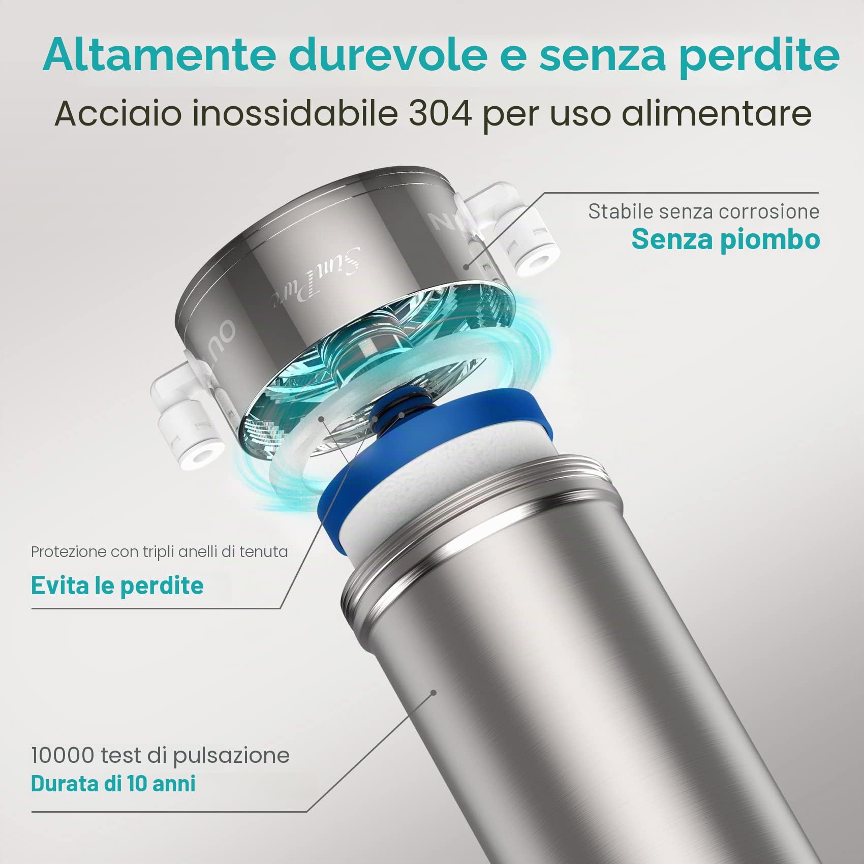 SimPure V7 Sistema di Filtraggio dell'Acqua Sottolavello, Durata 75.000 Litri, Filtro dell'Acqua per Rubinetto in Acciaio Inossidabile a 5 Stadi, Rimuove il 99% di Piombo, Cloro, Cattivo