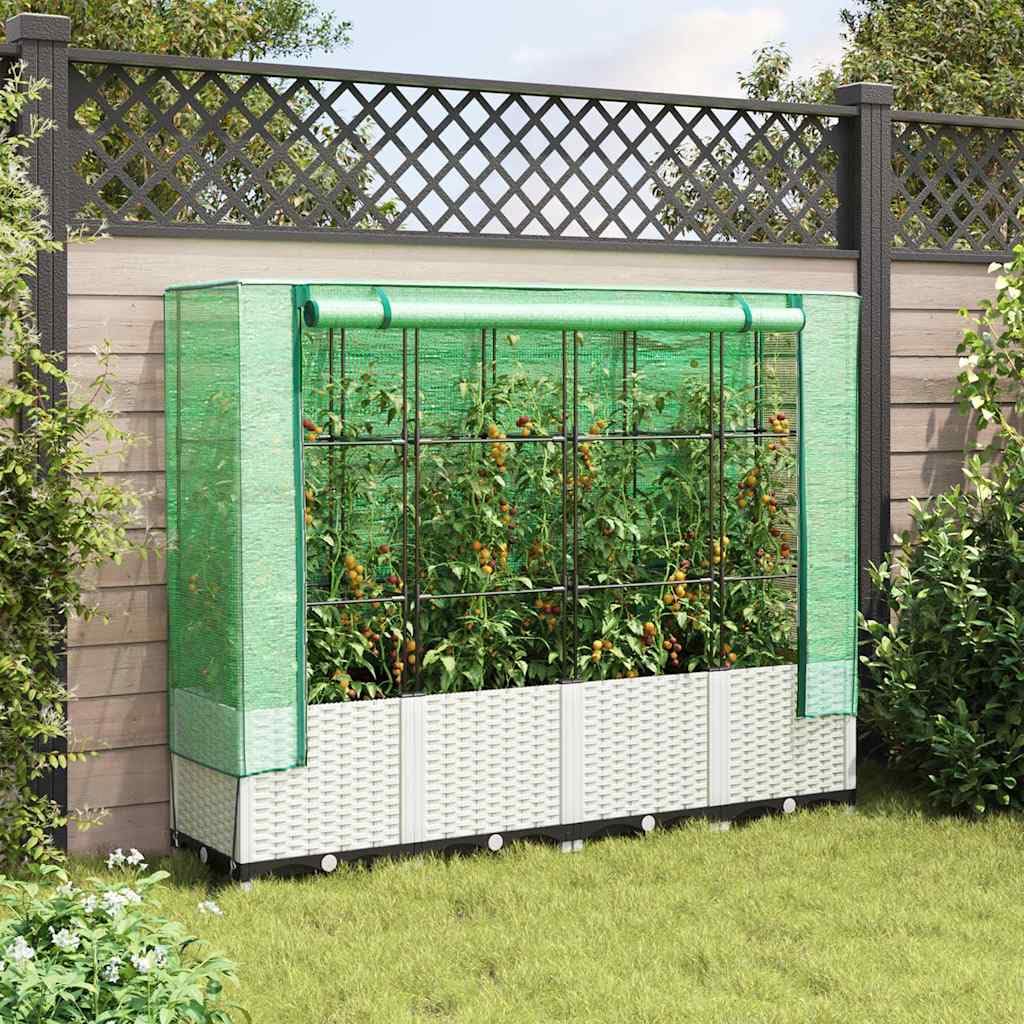 Jardiniere rialzata con rivestimento effetto rattan, 160 x 40 x 138 cm | Polipropilene, Ferro Telaio, Polietilene Copertura Impermeabile, Chiusura lampo Ventilazione, Per Piante Legumi Fiori