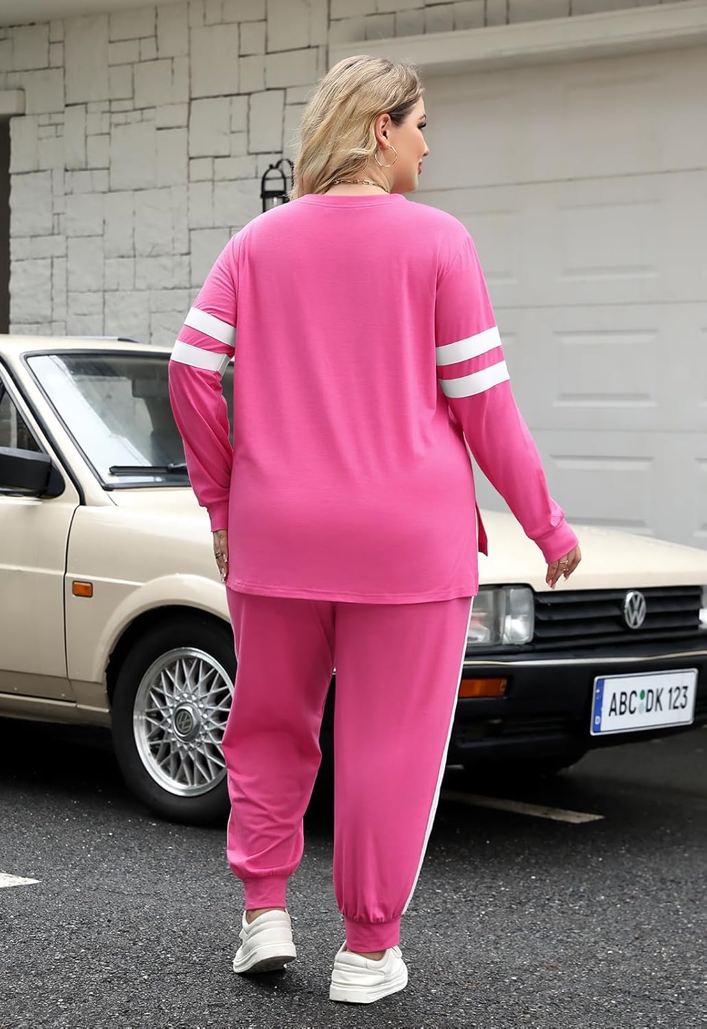 Celkuser Plus Size 2-Piece Outfits Lounge Set For Womens Long Sleeve Sweatsuit And Tracksuits With Pockets 1XL 2XL 3XL 4XL