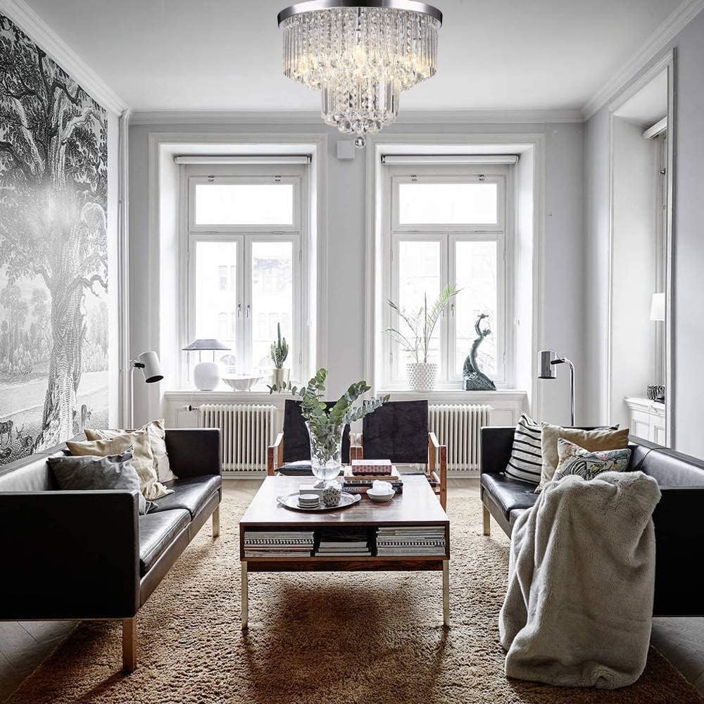 Top Rated Krasty 5 Lights Modern Chrome Crystal Flush Mount Ceiling Light, Crystal Chandelier Light Fixtures for Bedroom Living Room Hallway Dining Room,H13 x D18