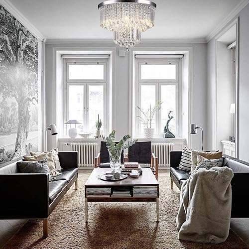 Miniatura 4 de KRASTY Lámpara de techo moderna de cristal K9, lámpara de techo empotrada, lámpara redonda de cristal de gota de lluvia, lámpara de luz cromada