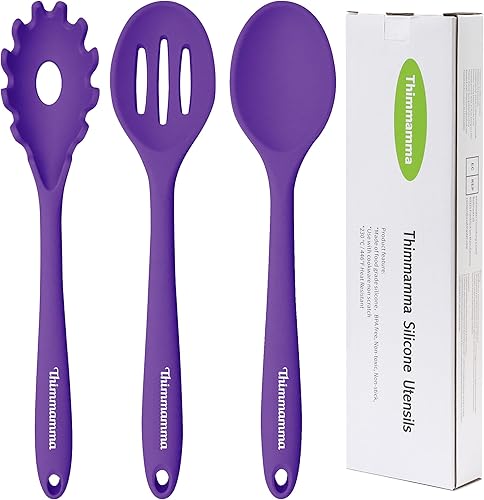 Cucharas de cocina de silicona, resistentes al calor, cuchara ranurada de silicona grande para pasta, juego de cucharas sólidas para utensilios de