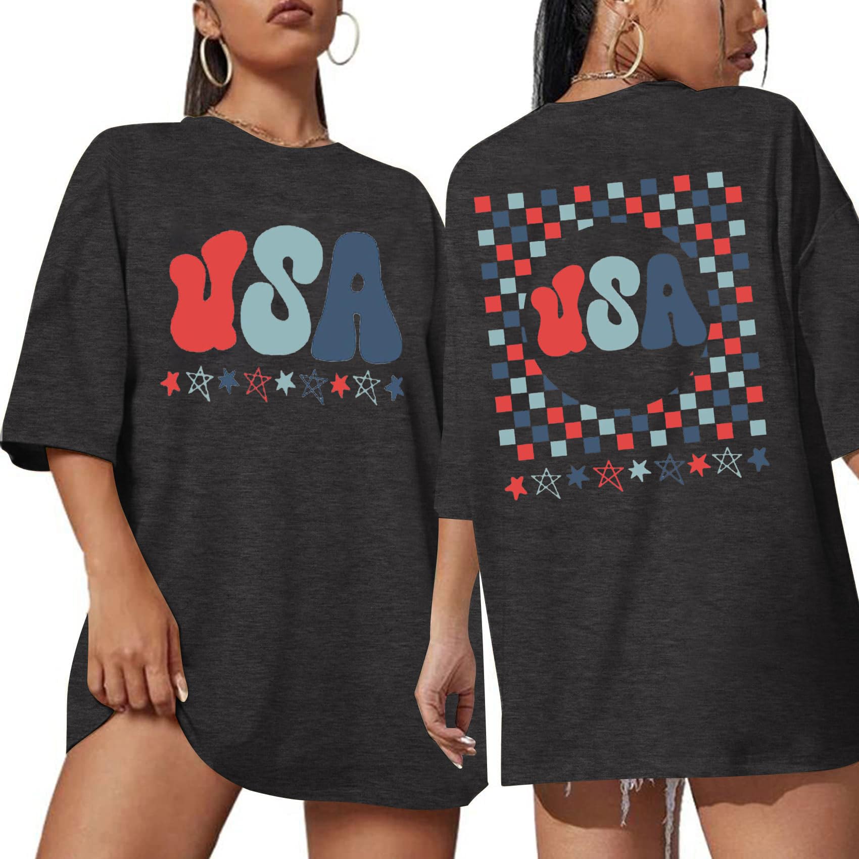 American Flag T Shirt Women 4th of July Oversized Shirts USA Stars Patriotic Short Sleeve Loose Fit Tops