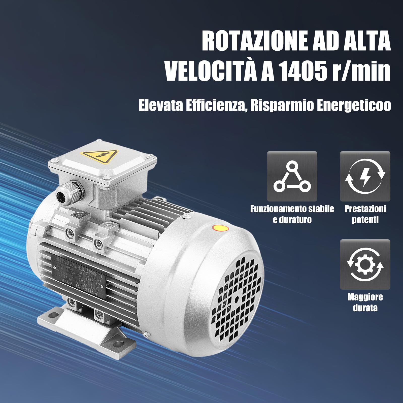 Motore Elettrico 1.1KW 1405R/min Motore Asincrono Corrente Trifase con Bobina di Rame puro Motore 3 Fasi per Ventilatori Pompe Macchine Utensili Compressori