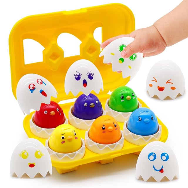 MOONTOY Huevos Juguetes niños 6 PCS Pollito Huevos Sorpresa niños Juego para Aprender Formas y Colores,Juegos…