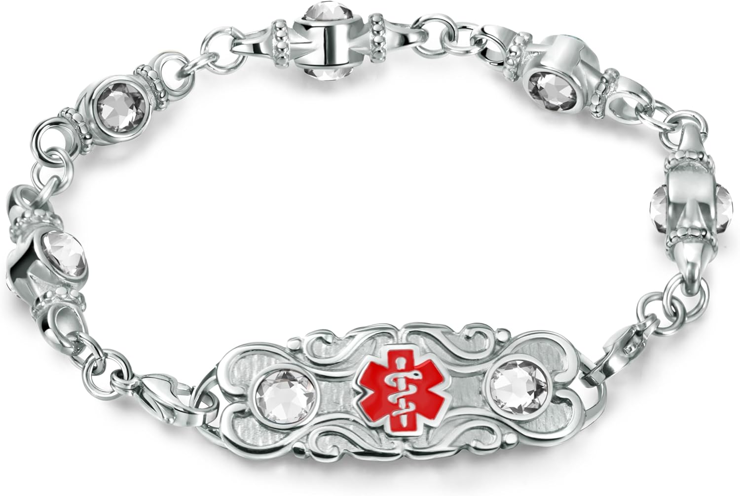 Custom Medical Alert Bracelets for Women with Luxury Crystal,Laser Engraving Personalized Emergency Identification Golden Color Medic ID Handmade Life Alet Jewelry
