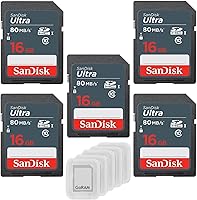 Vista 1 de SanDisk 16GB Ultra SDHC UHS-I Class 10 Memory Card 80MB/s U1, Full HD, SD Camera Card SDSDUNS-016G-GN3IN (5 Pack) Bundle with (5) GoRAM Plastic Cases