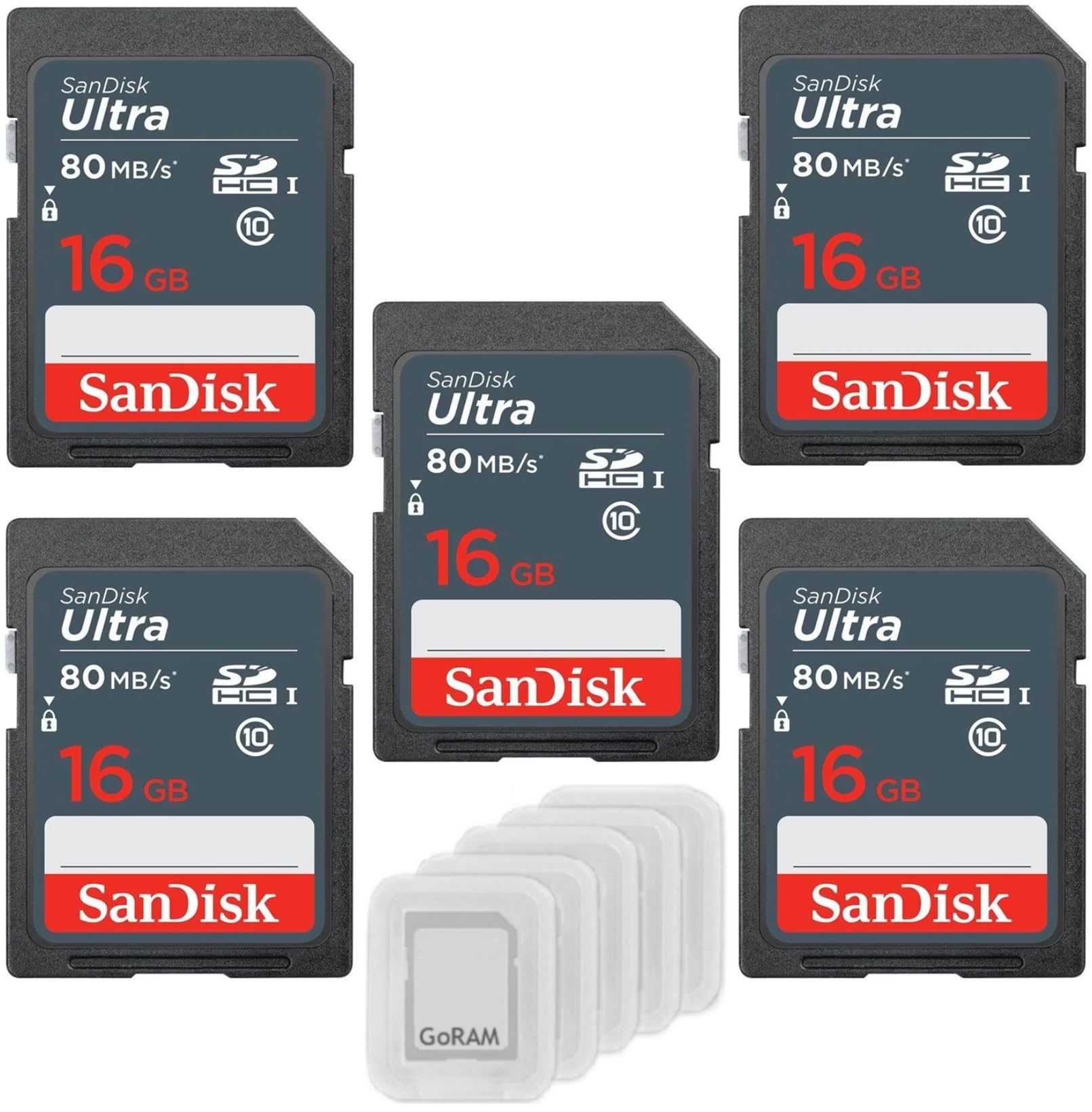 16GB Ultra SDHC UHS-I 80MB/s SDSDUNS-016G-GN3IN (5 Pack) Bundle | with (5) GoRAM Plastic…