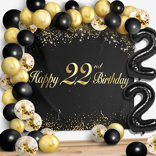 Miniatura 8 de Juego de globos negros de feliz cumpleaños 23  Saludos a 23 años de edad, guirnalda temática de fiesta temática de guirnalda de pancartas