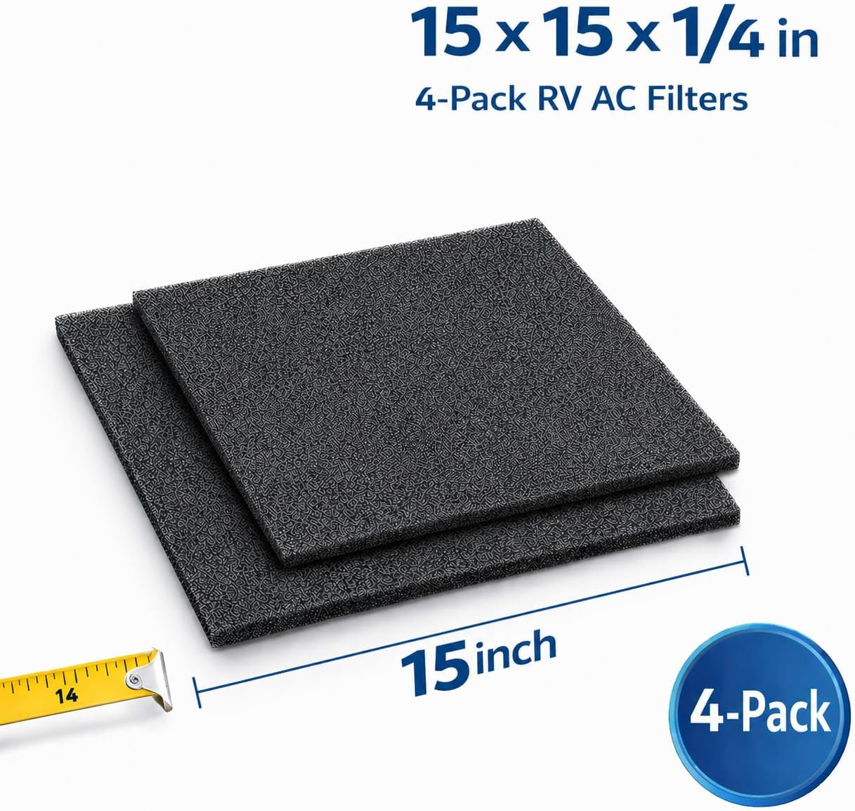RV Air Conditioner Foam Filter Replacement 6798A3761 Compatible with Coleman and Winnebago RV AC Units 15 x 15 x 1/4 Inch (4 Pack)Thickened Washable High Density Foam Air Filter Replaces 108892-01-703