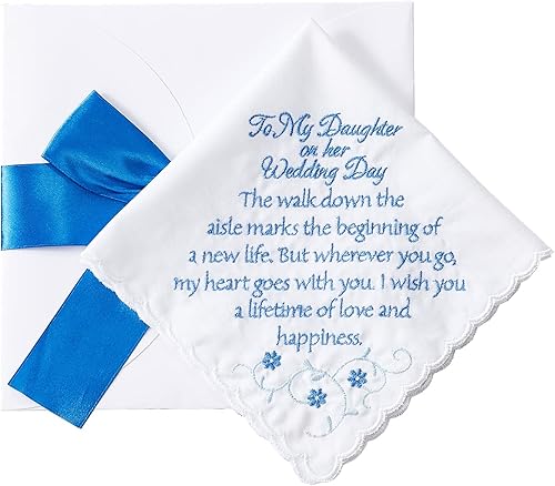 Pañuelo de boda para mi hija en su día de boda, regalo de novia azul, pañuelo bordado, Estilo a