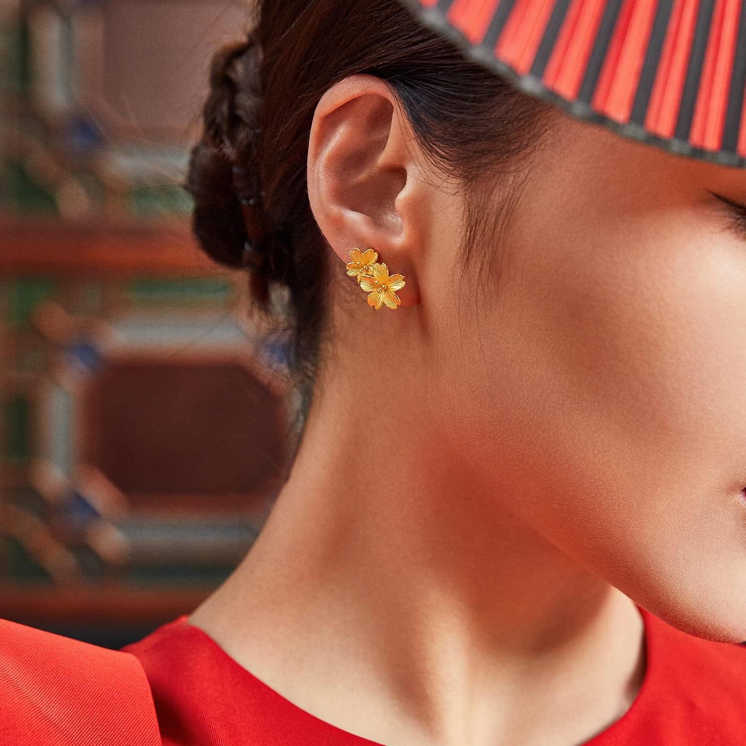 24K Solid Gold Earrings for Women, Real Gold Stud Earrings Hypoallergenic Lightweight Fashion Small Flower Eye Pins Earrings for Mom Girlfriend Gifts