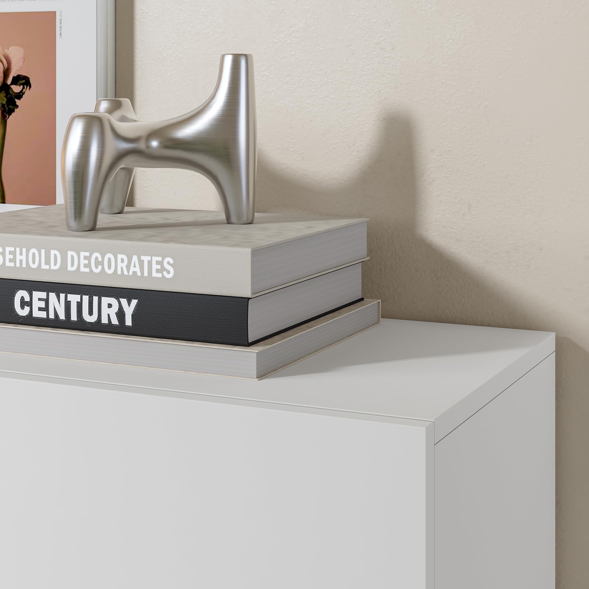 [en.casa] Meuble TV Mural Evaton 180 x 32 x 30 cm avec 2 Portes Abattantes Support Télé Flottant Étagère Moderne avec 2 Compartiments de Rangement Salon Chambre Bureau Blanc Mat