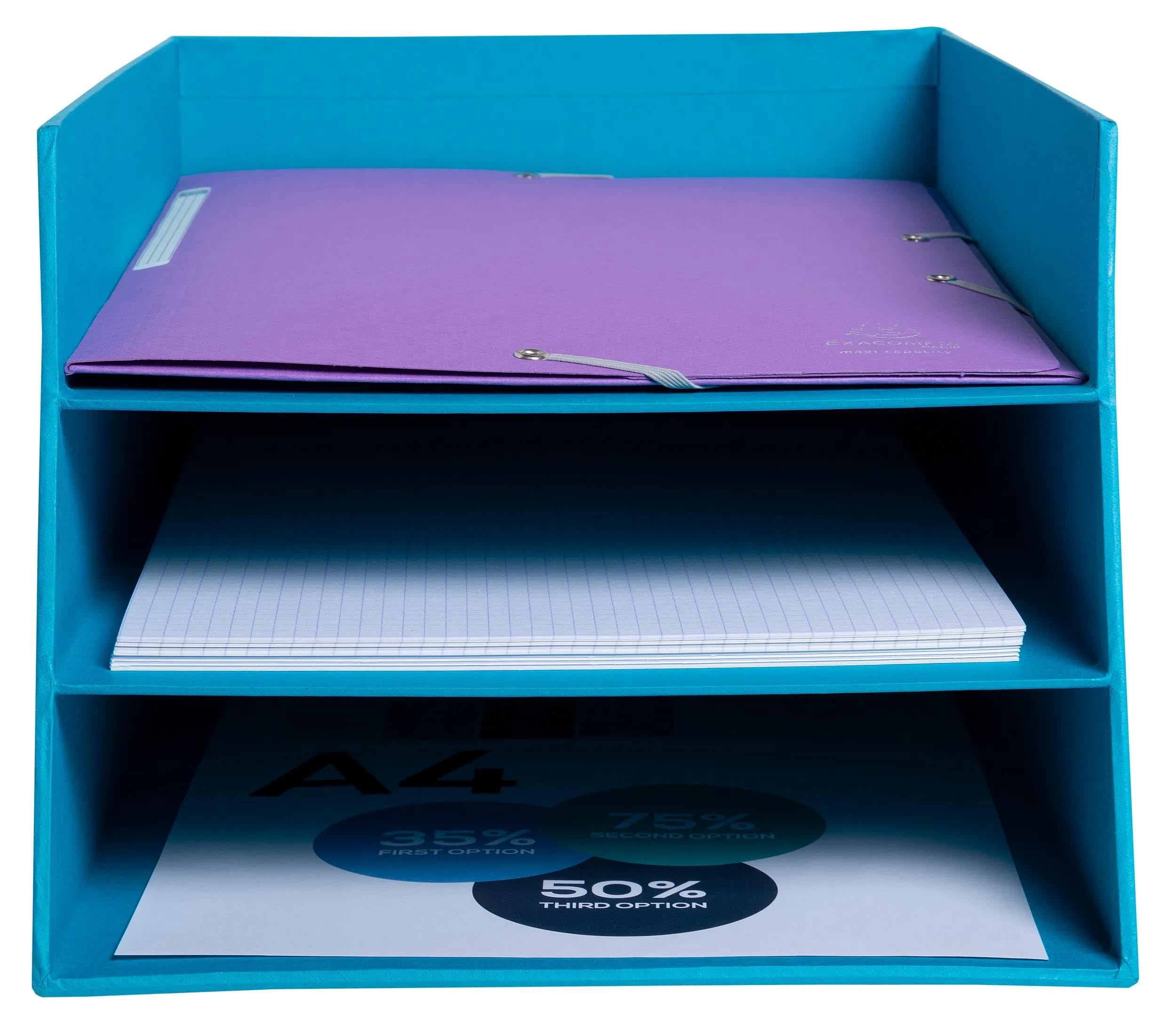 Exacompta - Ref. 13457D - 1 TEKSTO Cardboard Letter Tray 3 Levels - for documents in A+ Format (up to 24x32 cm) - Dimensions 350x290x190 mm - Turquoise