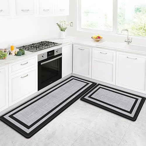 Kitchen Mat,LuxStep Kitchen Mats [2 PCS] Cushioned Kitchen Rugs Anti-Fatigue Floor Comfort Mat,Non-Slip Standing Desk Mat,Waterproof Kitchen Rug Set for Kitchen,Floor,Office,Classic Black