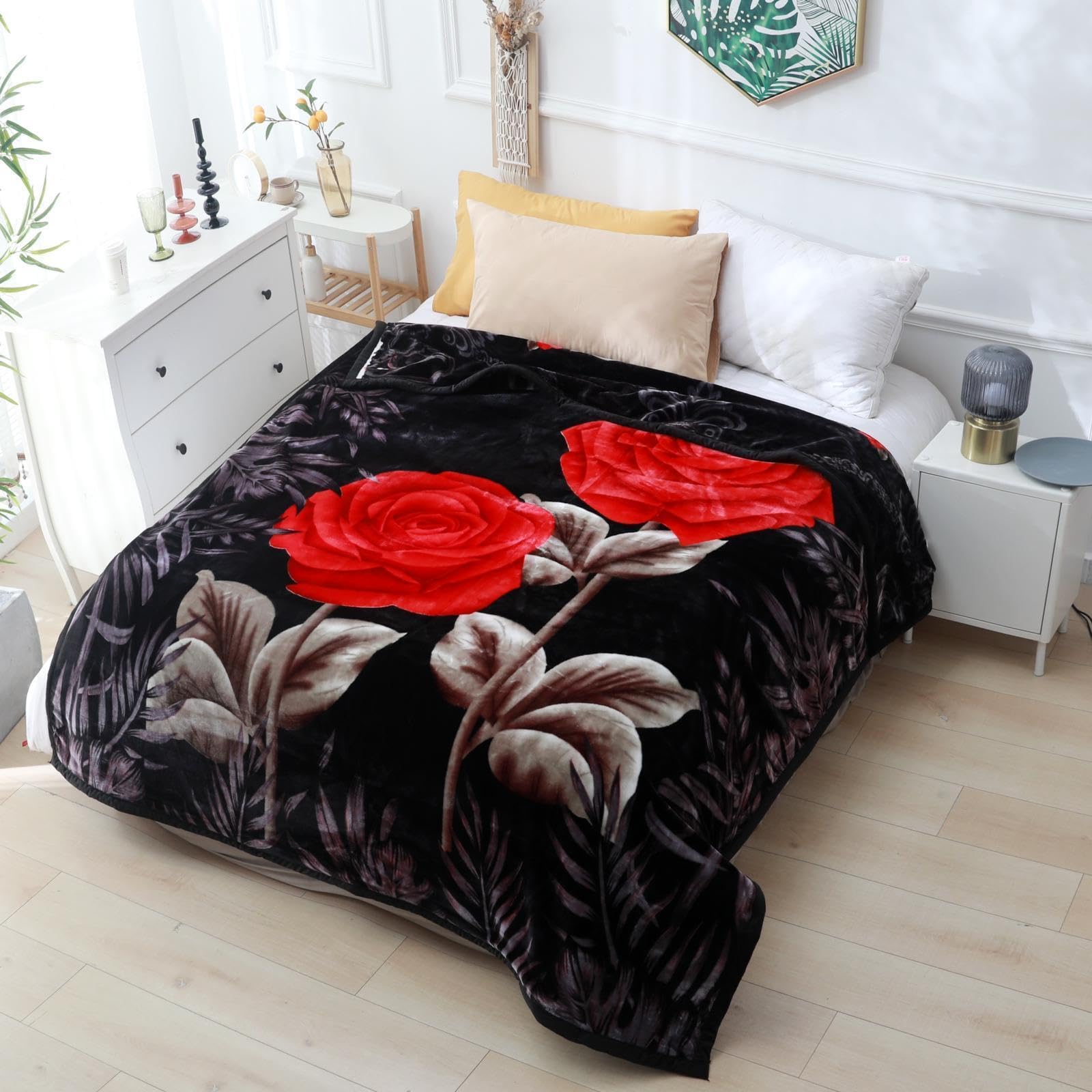Luxury Product 2 Ply Reversible Printed Blanket Thick Heavy Faux Fur King size Blanket/throw sofa/bed/Carpet/Floor (Black)