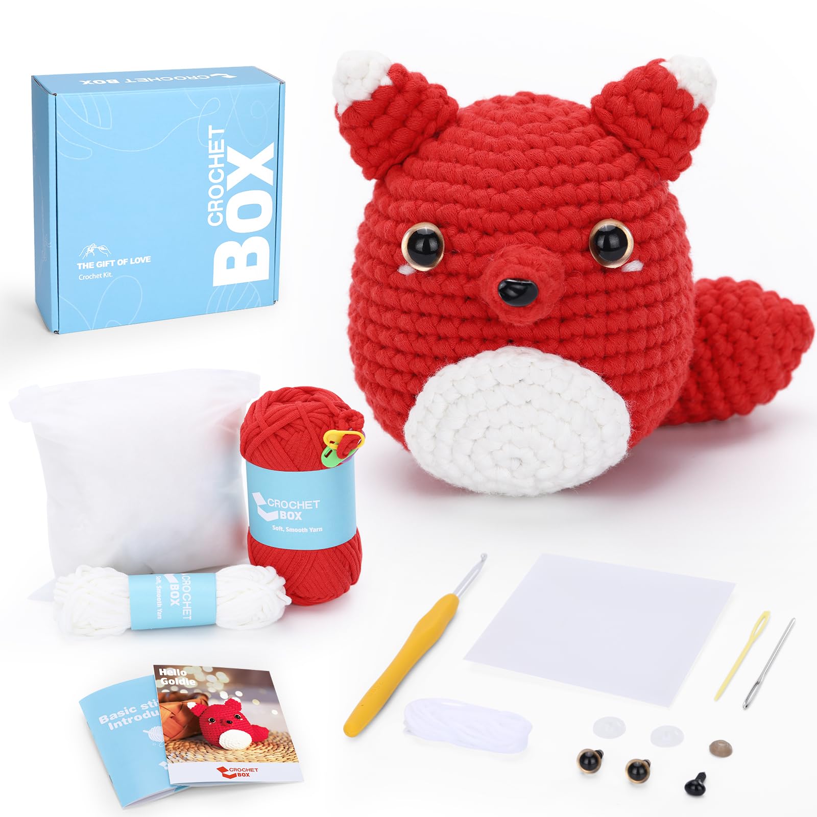 CROCHET BOX Crochet Kit for Beginners, Red Fox Crochet Kit, All You Need in, Step-by-Step Video Tutorial