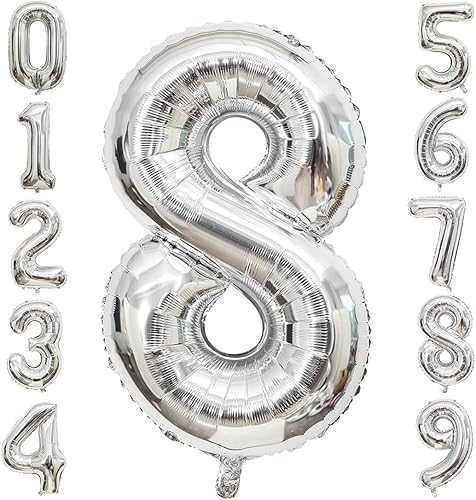 Miniatura 7 de Globos plateados con el número 40, globos de 40 pulgadas, globos de aluminio de Mylar de 40 pulgadas para fiesta de cumpleaños de 40 años,