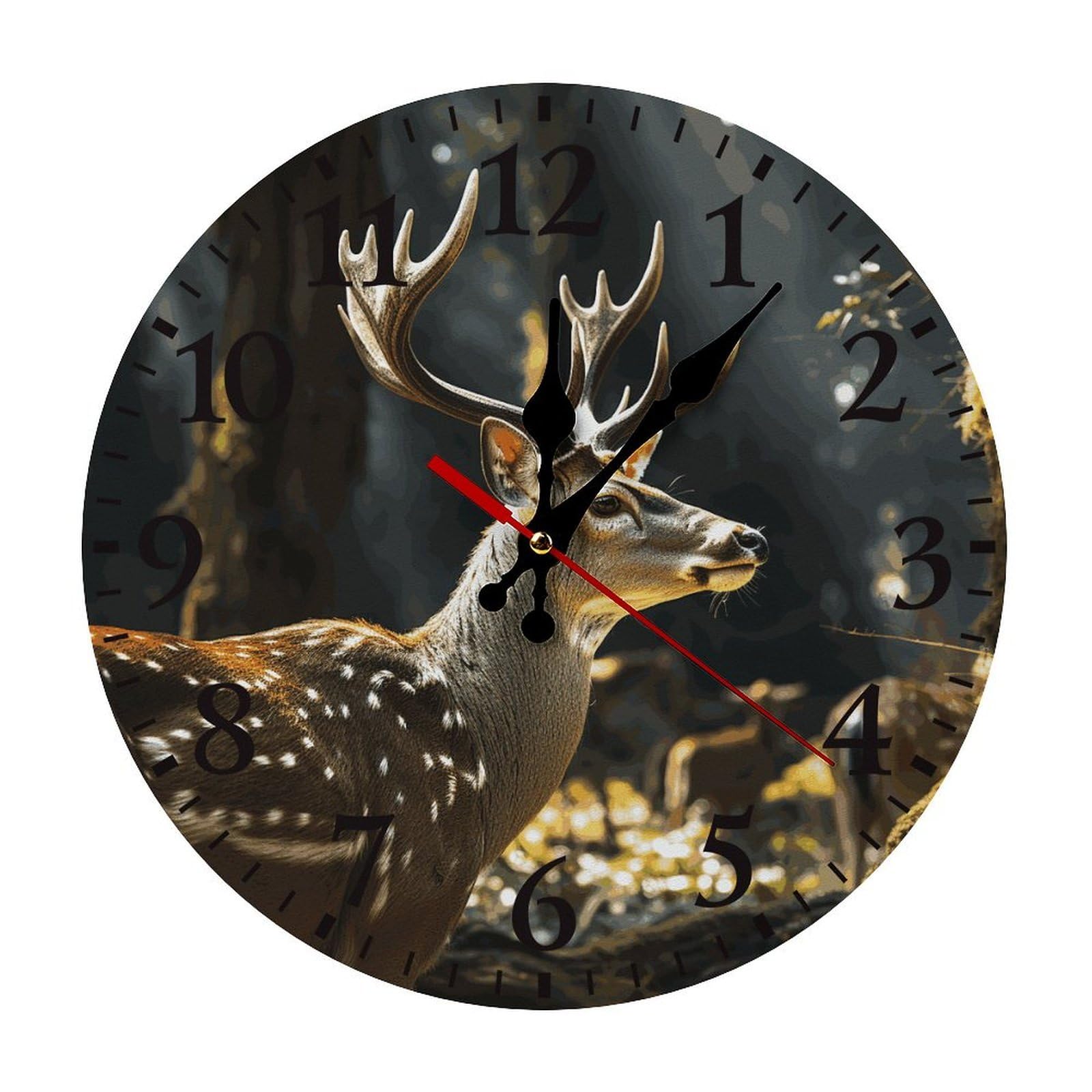 NTVOWPZO 10 Inch Wall Clock Deer in Wild Battery Operated Wall Clocks Silent Non-Ticking Round Wall Clock for Living Room Kitchen Home Office Wall Decorative Clock