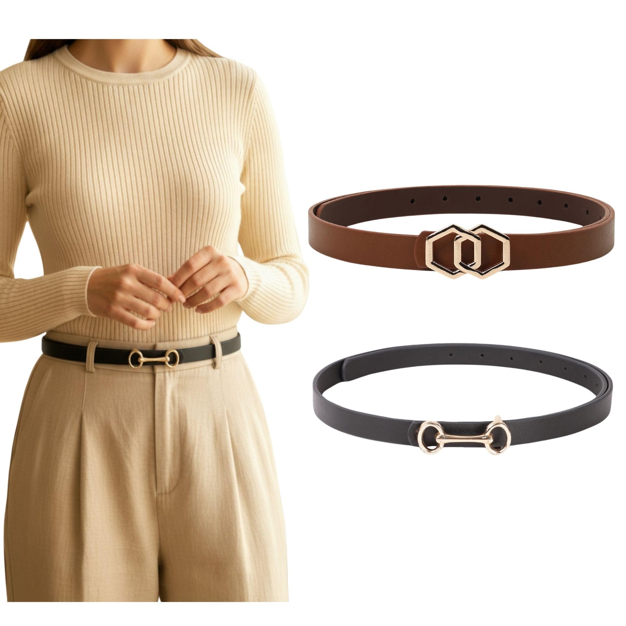Stylish Pu Leather Waist Belt for Women – Adjustable for Jeans, Dresses & Saree – Fashionable & Comfortable|Black & Tan Color Combo pack of 2|Perfect for Casual & Formal Wear CB5772-image-13