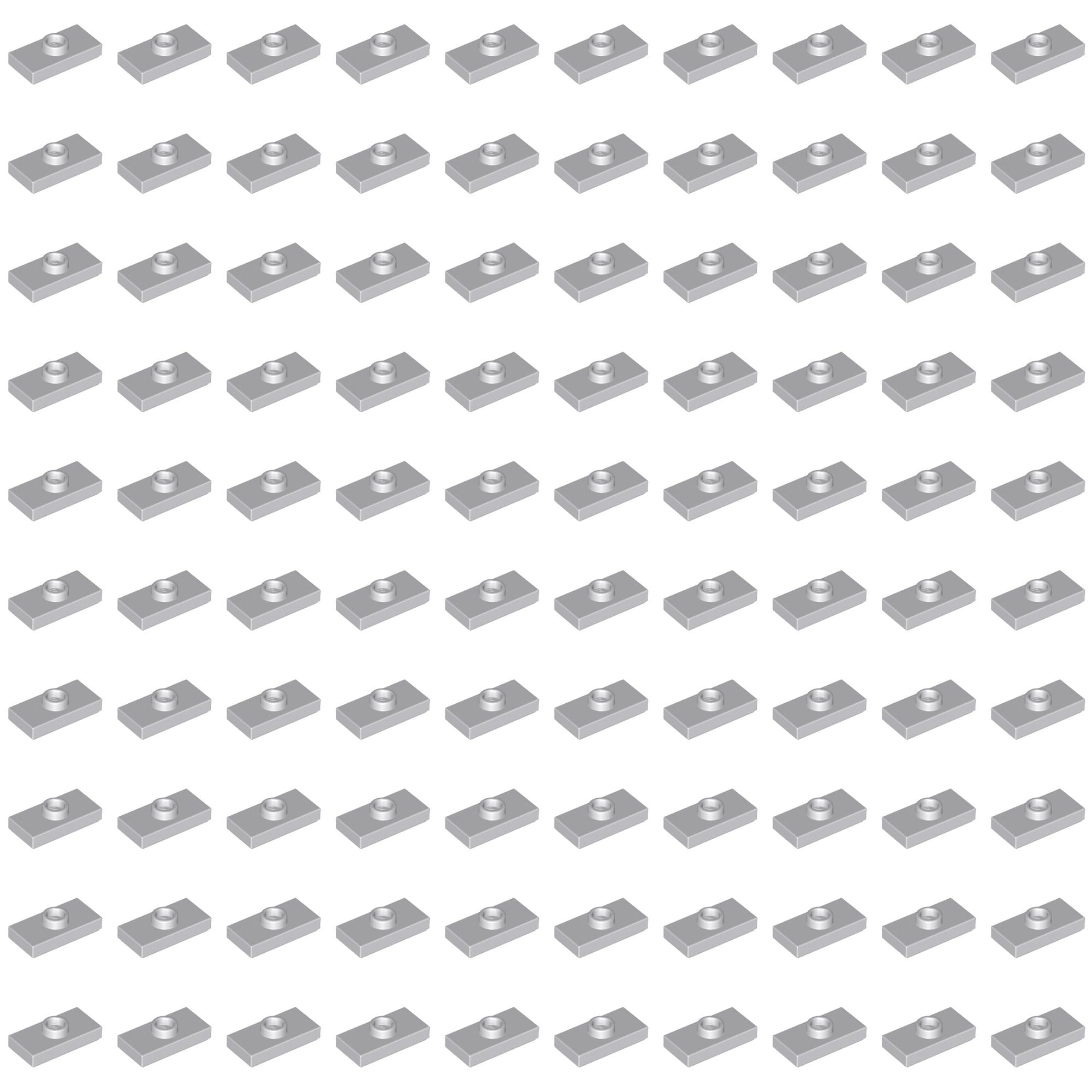 LEGO Modified 1 x 2 with 1 Stud with Groove and Bottom Stud Holder (Jumper), Part 15573 (Light Bluish Gray, 50, Bricks)