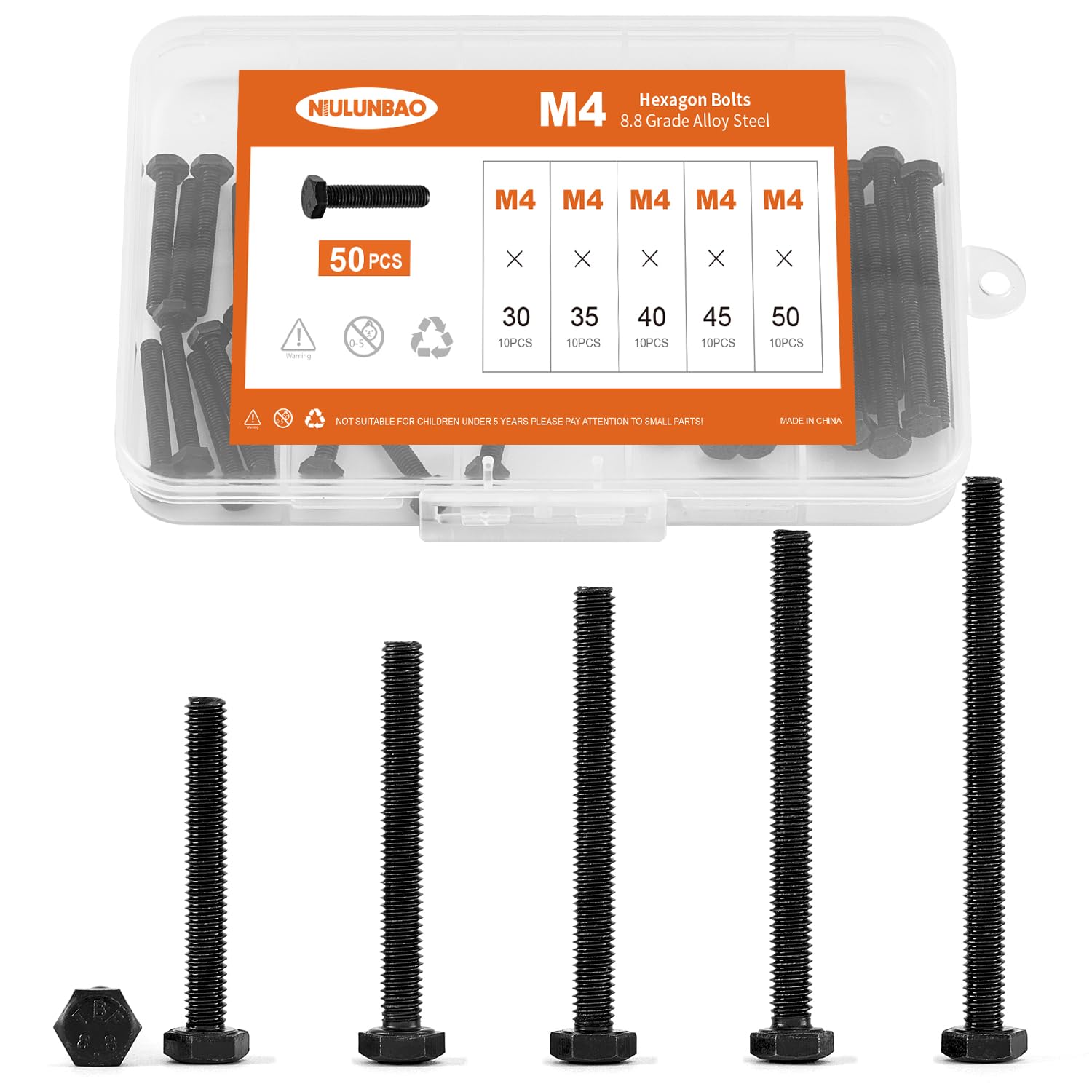 Tornillos hexagonales M4 de acero de aleación 8.8 de rosca completa métrica 8