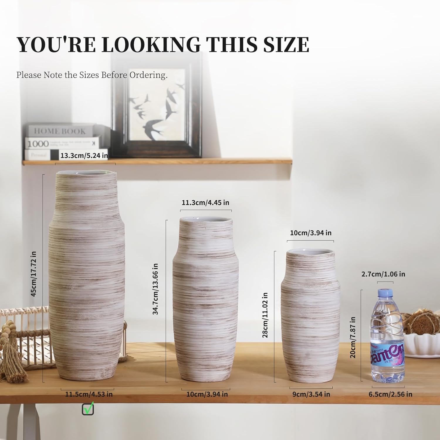 17 inch Extra Tall White Ceramic Vases for Centerpieces Farmhouse Living Room Floor, Boho Pampas Grass Vase for Fireplace Mantel Decor, Modern Minimalist Rusic Floor Vase for Organic Home Decor