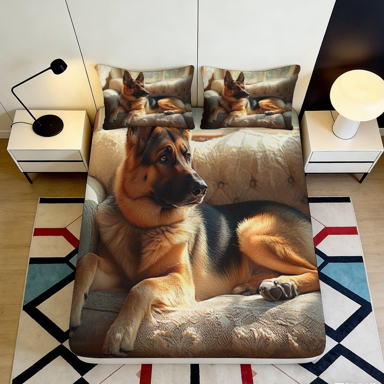 3D Printed German Shepherd Dog Fitted Sheet Microfiber Soft Durable 3D Printed Pet Pattern Mattress Cover for Bedroom Dormitory Guest Room 90x200x25cm