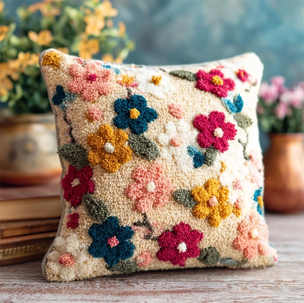 Taxpy Latch Hook Kits Pillow Small Flowers 17X17In