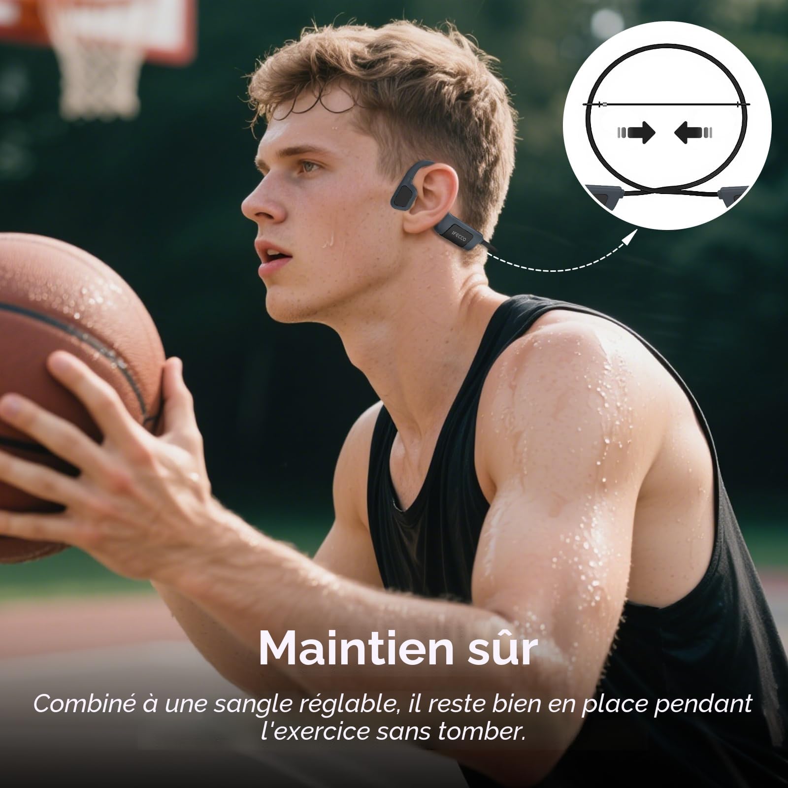 IFECCO Casque Conduction Osseuse Natation, IP68 Ecouteur Piscine pour Nager Bluetooth 5.4 Oreille Ouverte avec Micro, Lecteur MP3 32 Go de Mémoire pour Natation, Course à Pied, Cyclisme