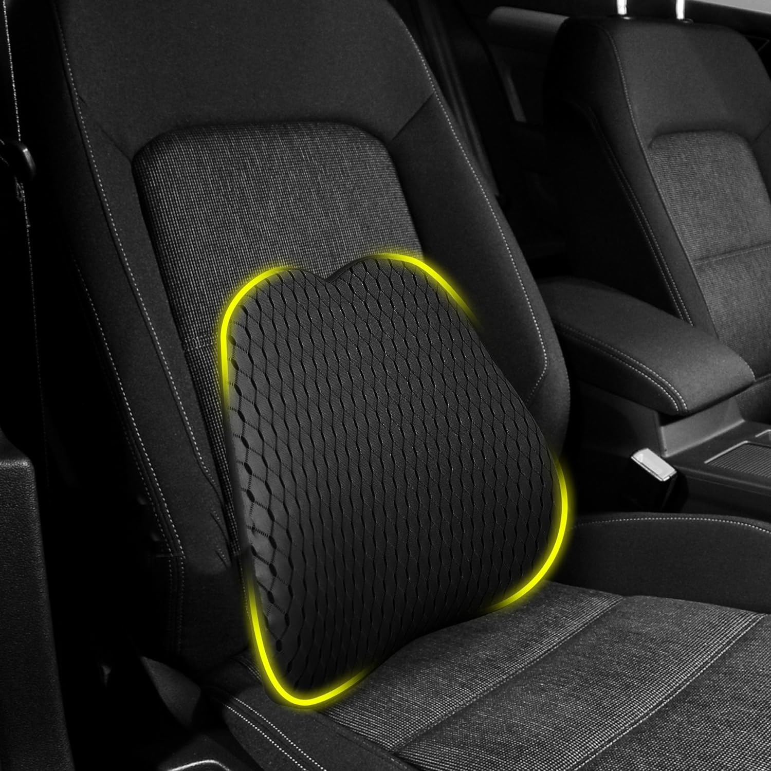 Cojín de Soporte Lumbar Ergonómic,Respaldo Asiento Coche,Cojin Lumbar Silla Oficina,Cojín Lumbar de Memoria para casa,Oficina, Coche, Viajes (Negro)