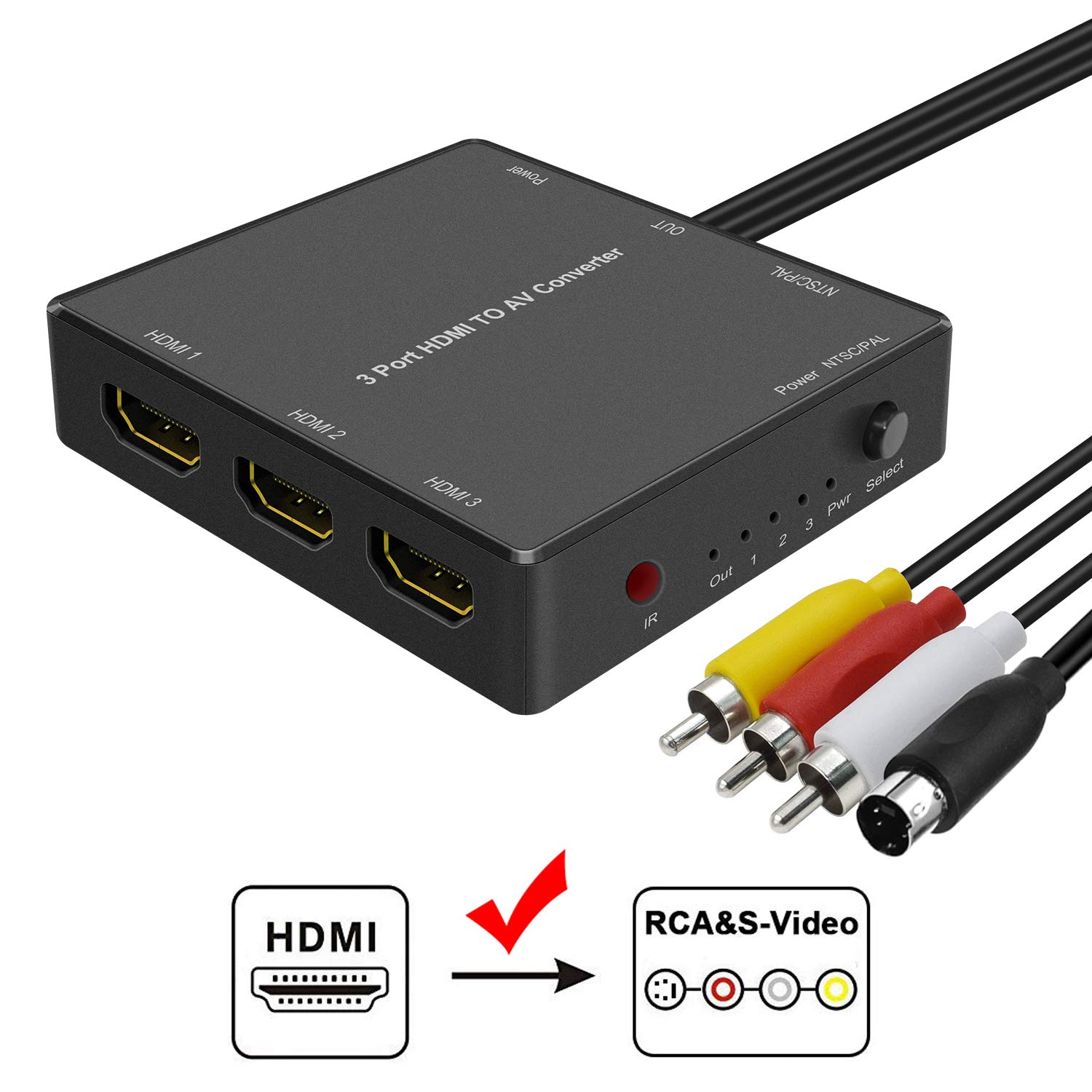 Buy 3 Port HDMI to AV/SVideo Adapter, HDMI to AV Converter for Fire