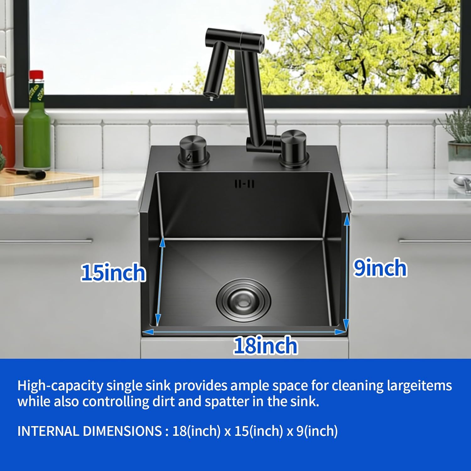 All-in-One Integrated Gunmetal Black Bar Sink - Concealable Stainless Steel Workstation Single Basin Prep Small Kithcen Sink