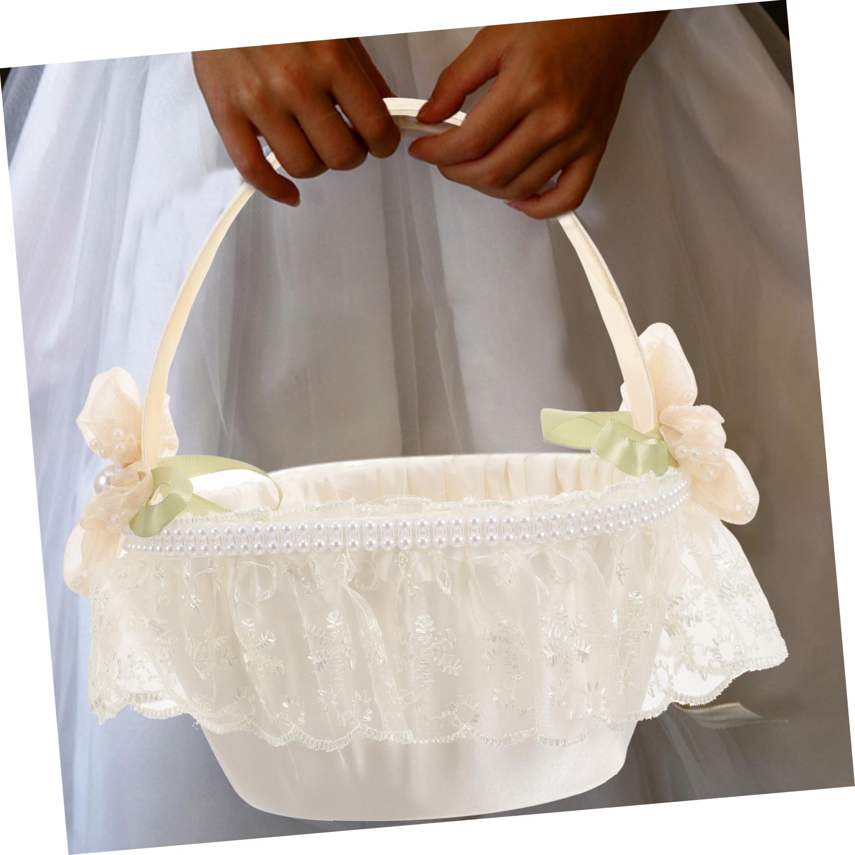 Panier De Demoiselle D'honneur COLLBATH - 21x16x16 Cm, Blanc Dentelle, Pour Pétales, Fleurs, Mariage, Réutilisable